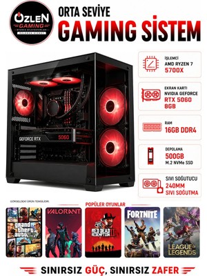 Özlen X30 RYZEN 7 5700X RTX 5060 8GB 16GB RAM 500GB M.2 SSD Oyuncu Bilgisayarı