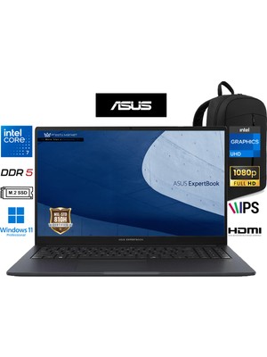 Asus expertbook B1503CVA Intel Core 7-150U 8gb Ram 512GB SSD 15.6" Fhd W11 Pro Taşınabilir Bilgsayar Prestij Çanta