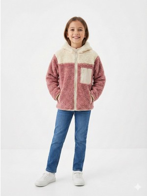 Gamp Unisex Çocuk Kapüşonlu Fermuarlı Cepli Yumuşak Peluş Mont Polar Ceket