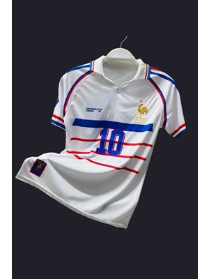 Zidane Fransa 98 Finali Nostaljik Retro Yetişkin Forma Beyaz