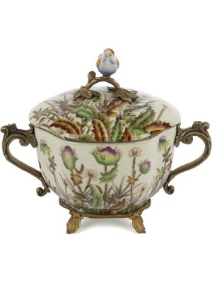 Mikasa Moor Krem Çiçekli Antik Kuş Kapaklı Dek Kutu 25X21CM