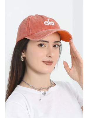 Clodi Alo Yoga Uyumlu Off-Duty Logo Nakışlı Eskitme Kiremit Rengi Yıkamalı Cap Şapka