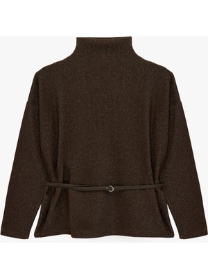 Koton Kemer Detaylı Slim Fit Uzun Kollu Dik Yaka  Bluz