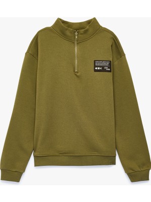 Koton Pamuklu Fermuarlı Şardonlu Uzun Kollu Baskılı Dik Yaka Sweatshirt