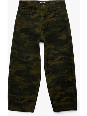 Koton Kamuflaj Desenli Cep Detaylı Pamuklu Gabardin Baggy Pantolon