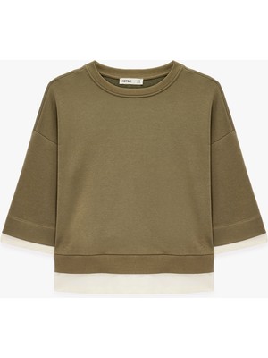 Koton Renk Bloklu Regular Fit Bisiklet Yaka 3/4 Kol Basic Sweatshirt