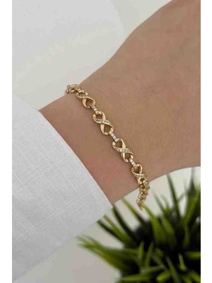 Janjans Sonsuzluk Motifli Taşli Vip Seri Gold Renk Bileklik