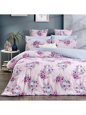 Lorien Pembe Renkli Spring Desenli Tek Kişilik, Lastikli Çarşaflı, Çift Taraf Kullanımlı Nevresim Takımı (160 x 220 Cm)