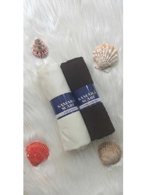 Samara Scarf 2 Adet Luxury Penye Şal - Kadın Tesettür Jersey Hijab Lycra Shawl -Kahve- Ekru