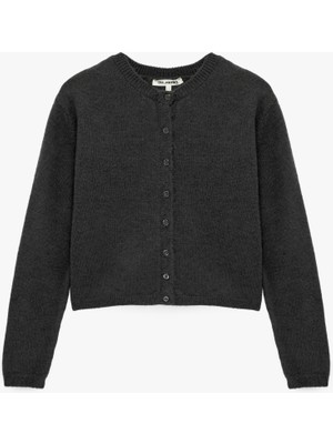 Koton Regular Fit Bisiklet Yaka Uzun Kollu Düğmeli Crop Triko Hırka