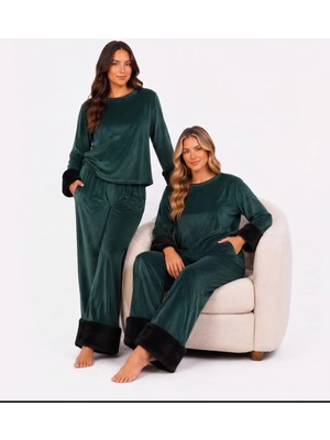 Yare Kadife Peluş Kollu Pijama Takımı