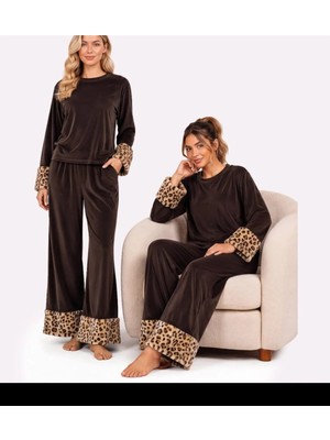 Yare Kadife Peluş Kollu Pijama Takımı