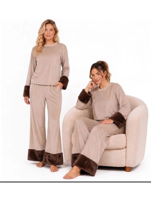 Yare Kadife Peluş Kollu Pijama Takımı