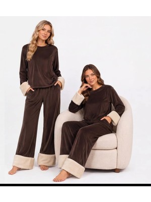 Yare Kadife Peluş Kollu Pijama Takımı