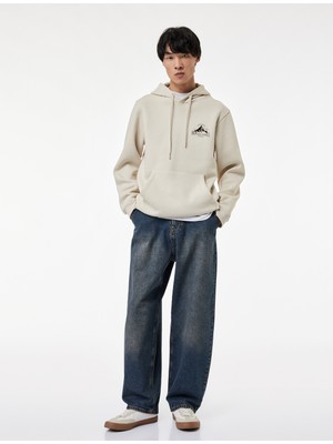 Koton Üç Iplik Şardonlu Baskılı Kanguru Cepli Kapşonlu Sweatshirt