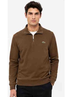 Lacoste Fermuar Yaka Regular Fit Kahverengi Uzun Kol