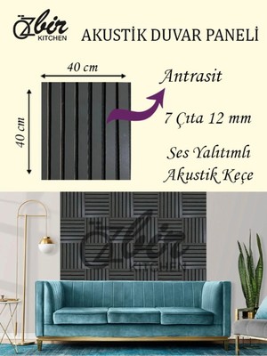 St. Morritz Özbir Kıtchen Antrasit Akustik Duvar Paneli 40X40 Ahşap Duvar Paneli