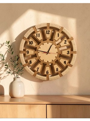 St. Morritz Dekoratif Makrome Detaylı Ahşap Duvar Saati 40 cm Sessiz Mekanizma