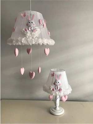 St. Morritz Bebek Çocuk Odası Avize Tavşan Açık Pembe Beyaz Avize ve Abajur