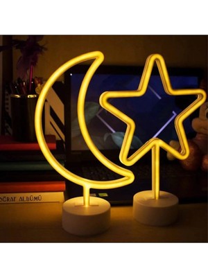 St. Morritz Ay Yıldız Neon LED Gece Lambası USB ve Pilli
