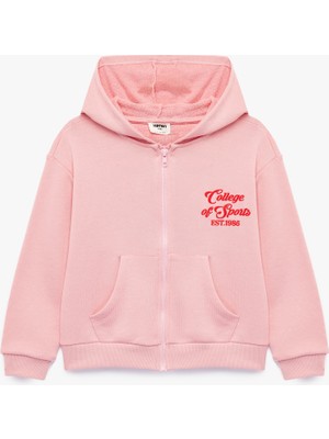 Koton Cep Detaylı Uzun Kollu Baskılı Oversize Kapşonlu Fermuarlı Sweatshirt