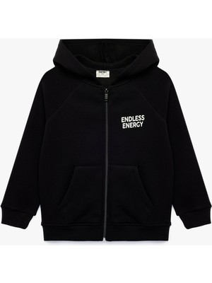 Koton Baskı Detaylı Pamuklu Cepli Üç Iplik Şardonlu Kapşonlu Fermuarlı Sweatshirt