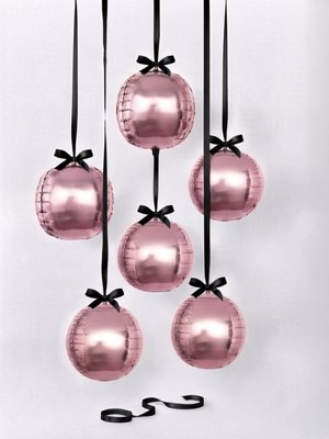 Lotus Party Küre Balon Set - 6 Adet Rose Gold Küre Balon - Kurdeleli Küre Balon Set