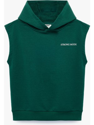 Koton Üç Iplik Baskılı Oversize Kapşonlu Kolsuz Sweatshirt