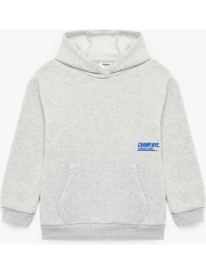 Koton Uzun Kollu Baskılı Şardonlu Kanguru Cep Kapşonlu Sweatshirt