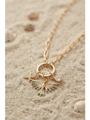 Inure Jewelry Gold Renk Ataç Zincir Anka Kuşu Model Kadın Kolye