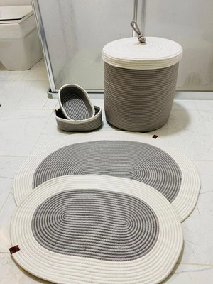 St. Morritz Jüt,hasır,5 Lı,banyo Paspas Takımı,bohem Tarzı Banyo Takımı,iskandinav PASPAS/SEPET35X40