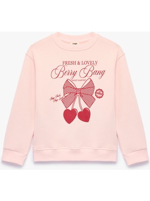 Koton Üç Iplik Uzun Kollu Bisiklet Yaka Simli Kalpli Fiyonk Baskılı Sweatshirt