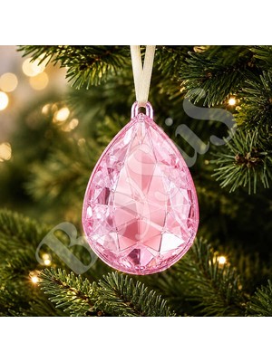 Beysüs Yılbaşı Çam Ağacı Süsü Kristal Damla Kesim Pembe