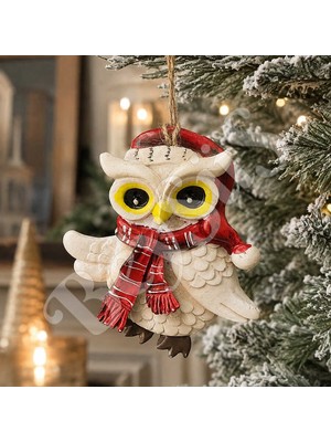 Beysüs Yılbaşı Çam Ağacı Süsü Noel Şapkalı Baykuş Figürü – Açık Kanatlı