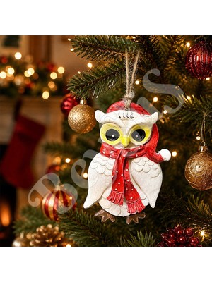 BeySüS Yılbaşı Çam Ağacı Süsü Noel Şapkalı Baykuş Figürü – Puantiyeli Atkı