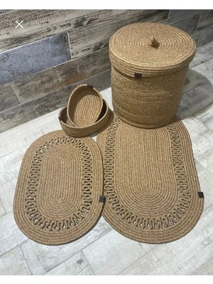 St. Morritz Jüt,hasır,5 Lı,banyo Paspas Takımı,bohem Tarzı Banyo Takımı,iskandinav Paspas/sepet
