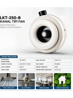 Fanexfan LKT-250-B 25 cm Geriye Eğimli Yuvarlak Model Kanal Fanı Fan