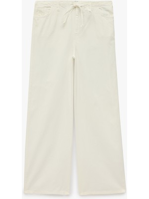 Koton Pamuklu Cep Detaylı Beli Bağcıklı Bol Pantolon - Loose Straight Fit Jean