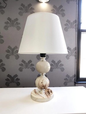 St. Morritz Abajur Aydınlatma Seramik Toplu Kahverengi Marble Beyaz Şapka Gümüş