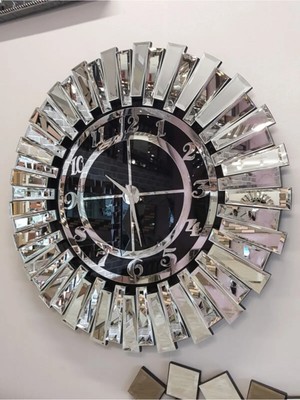 St. Morritz Güneş Argent Black Model Gümüş Siyah Renk 85 cm Dekoratif Aynalı Duvar Saati