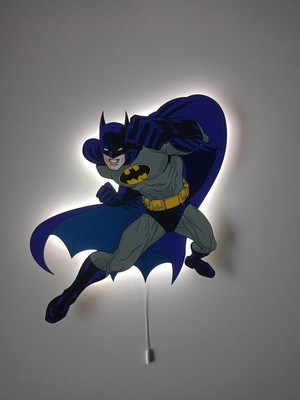 St. Morritz Dekoratif Ahşap Baskılı Batman Çocuk Odası Gece Lambası 32*32