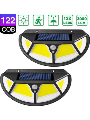 St. Morritz 2 Adet 122 Ledli Oval Cob LED Solar Güneş Enerjili Bahçe Lambası Hareket Sensörlü Şarj Ola