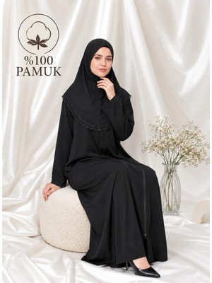 Defka Pamuklu Kendinden Şallı Kadın Namaz Elbisesi