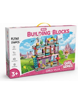 NW NessiWorld FL1161 216 Parça Monte Edilebilir Yapı Seti Büyük Yapı Taşları  Kız Villa