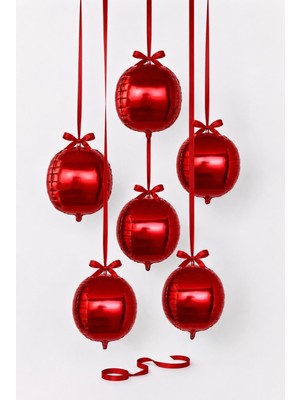 Lotus Party Küre Balon Set - 6 Adet Kırmızı Küre Balon - Kurdeleli Küre Balon Set