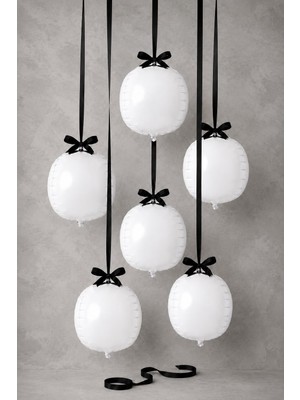 Lotus Party Küre Balon Set - 6 Adet Beyaz Küre Balon - Kurdeleli Küre Balon Set