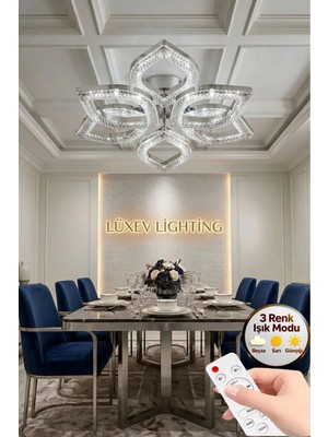 Yaprak Model Gümüş 6"lı Ledli 3 Renk Modu Kristal Salon Mutfak Yatak Çocuk Odası Avize