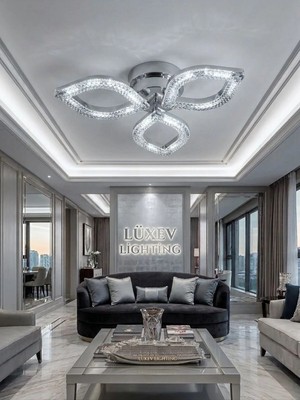 Yaprak Model Gümüş 3"lü Ledli 3 Renk Modu Kristal Salon Mutfak Yatak Çocuk Odası Avize