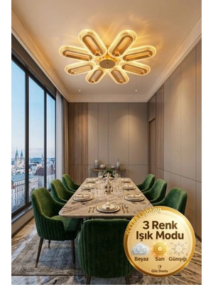 Spica Model 8'li Gold 3 Renk Modu Ledli Tavana Sıfır Salon Mutfak Çocuk Yatak Odası LED Avize
