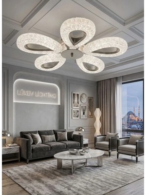 Rain Model 5"li Gümüş 3 Renk Modu Ledli Modern Plafonyer Salon Mutfak Çocuk Yatak Odası LED Avize